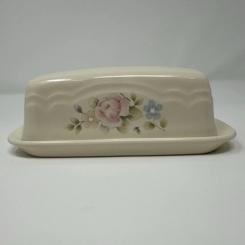 Vintage Pfaltzgraff Tea Rose Covered Butter Dish Stoneware